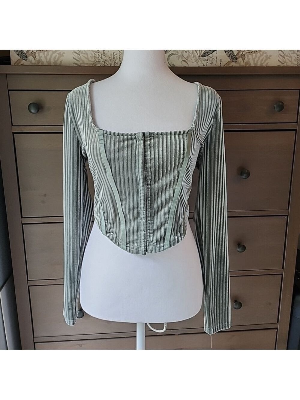 Haute Monde Green Velvet Corset Blouse Size Medium